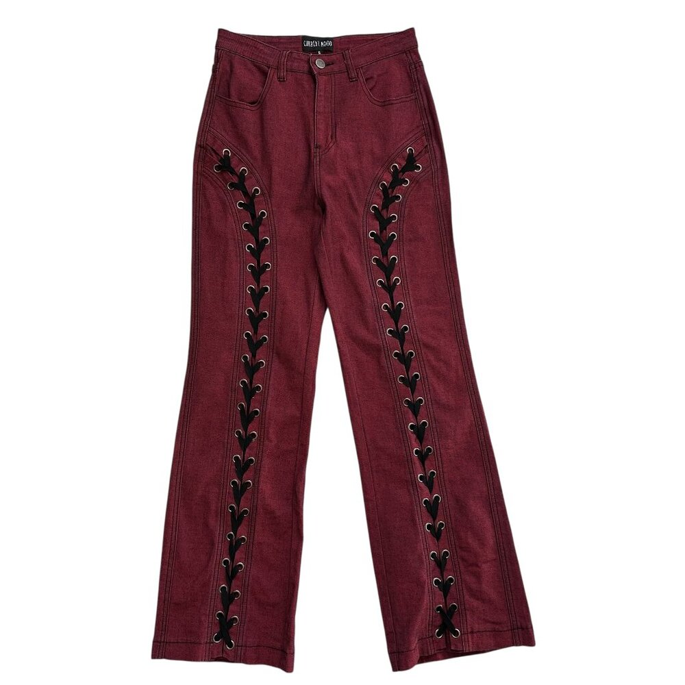 Dolls Kill Current Mood Got Me In Stitches Lace Up Two Tone Pants Small